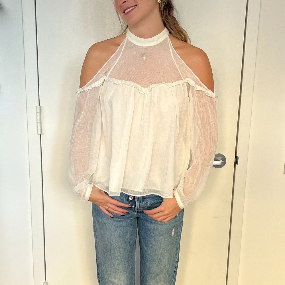 White Chiffon High Neck Blouse